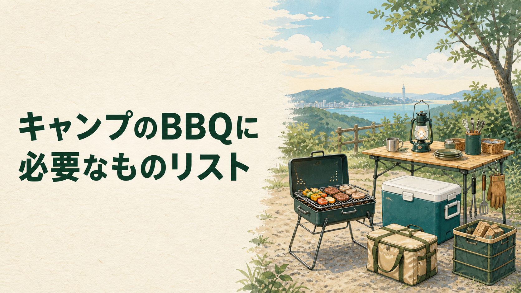 キャンプBBQに必要なものを整理するイラスト