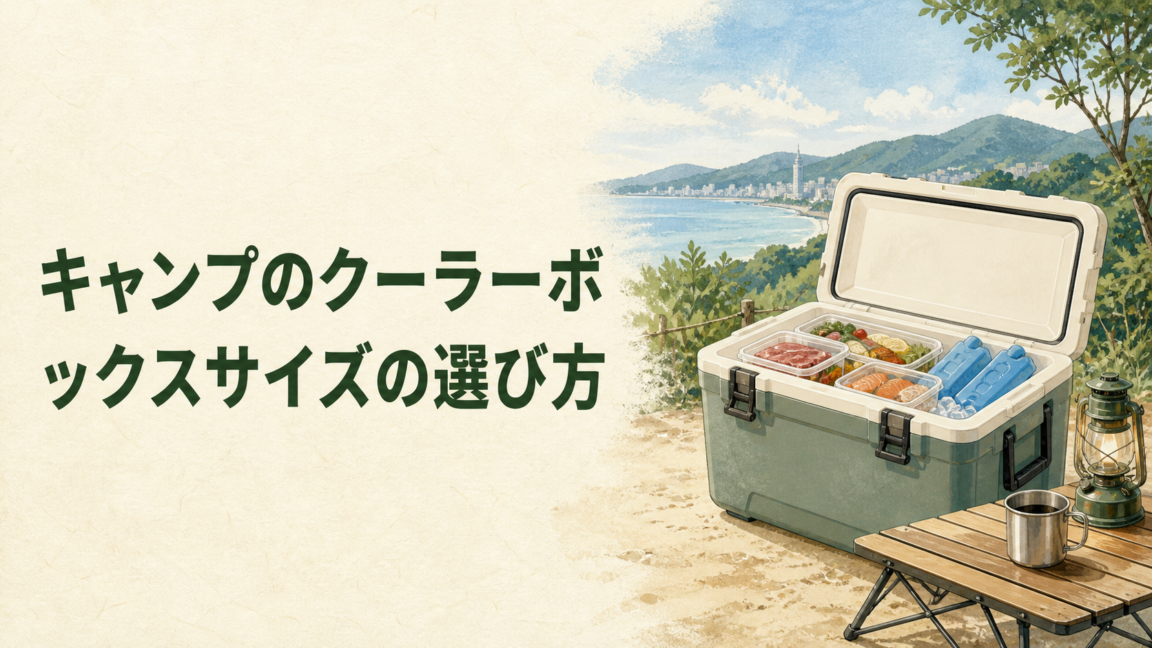 人数別にクーラーボックスサイズを選ぶイラスト
