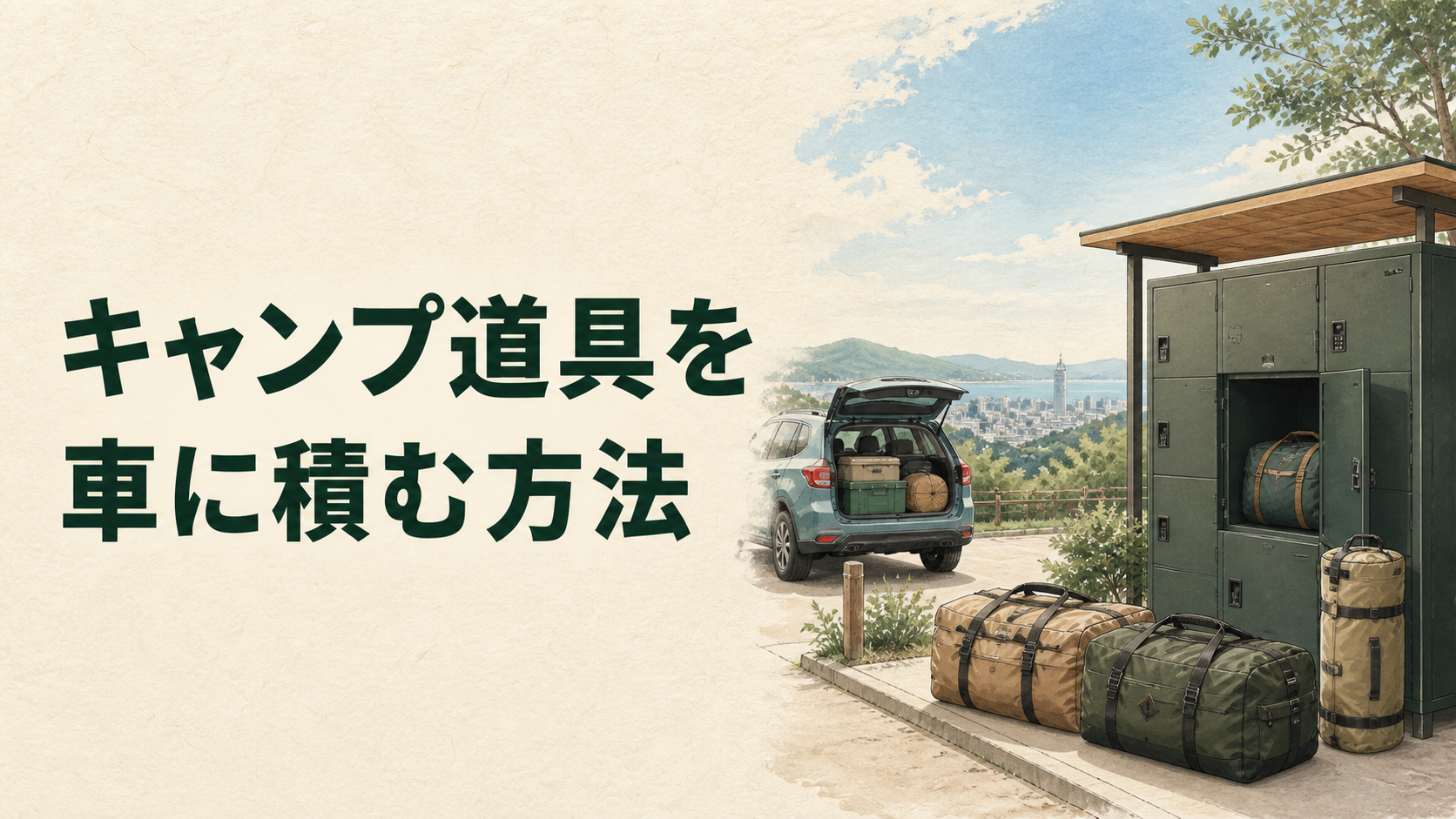 レンタルしたキャンプ道具を車に安全に積むイラスト