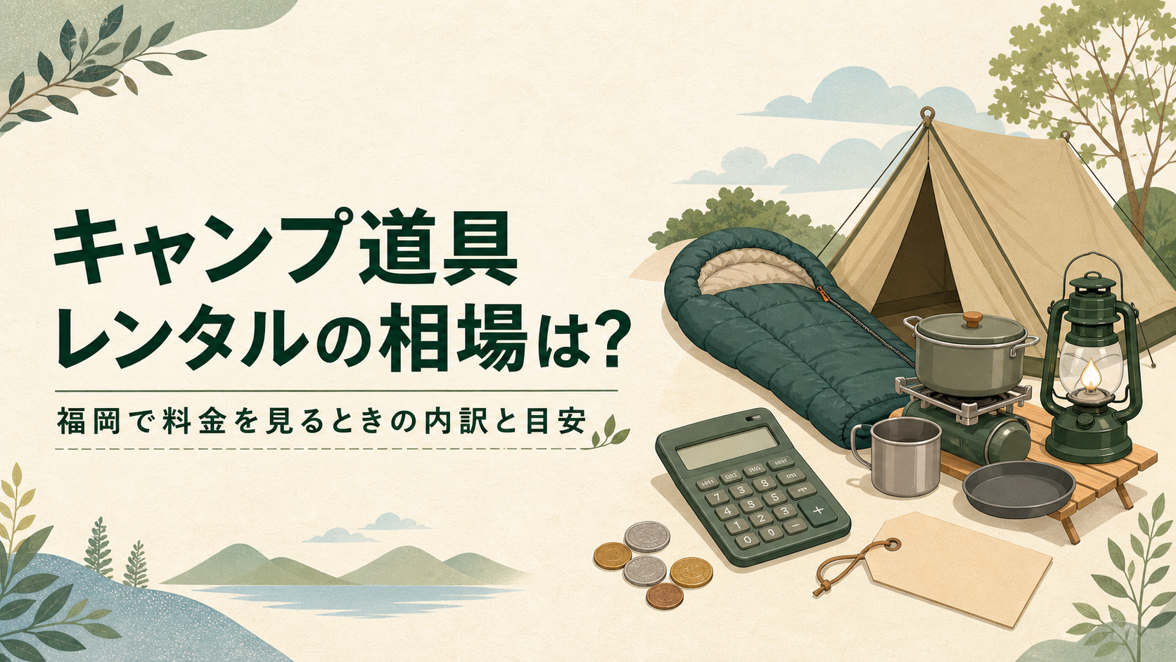 キャンプ道具レンタルの相場を示すイラスト