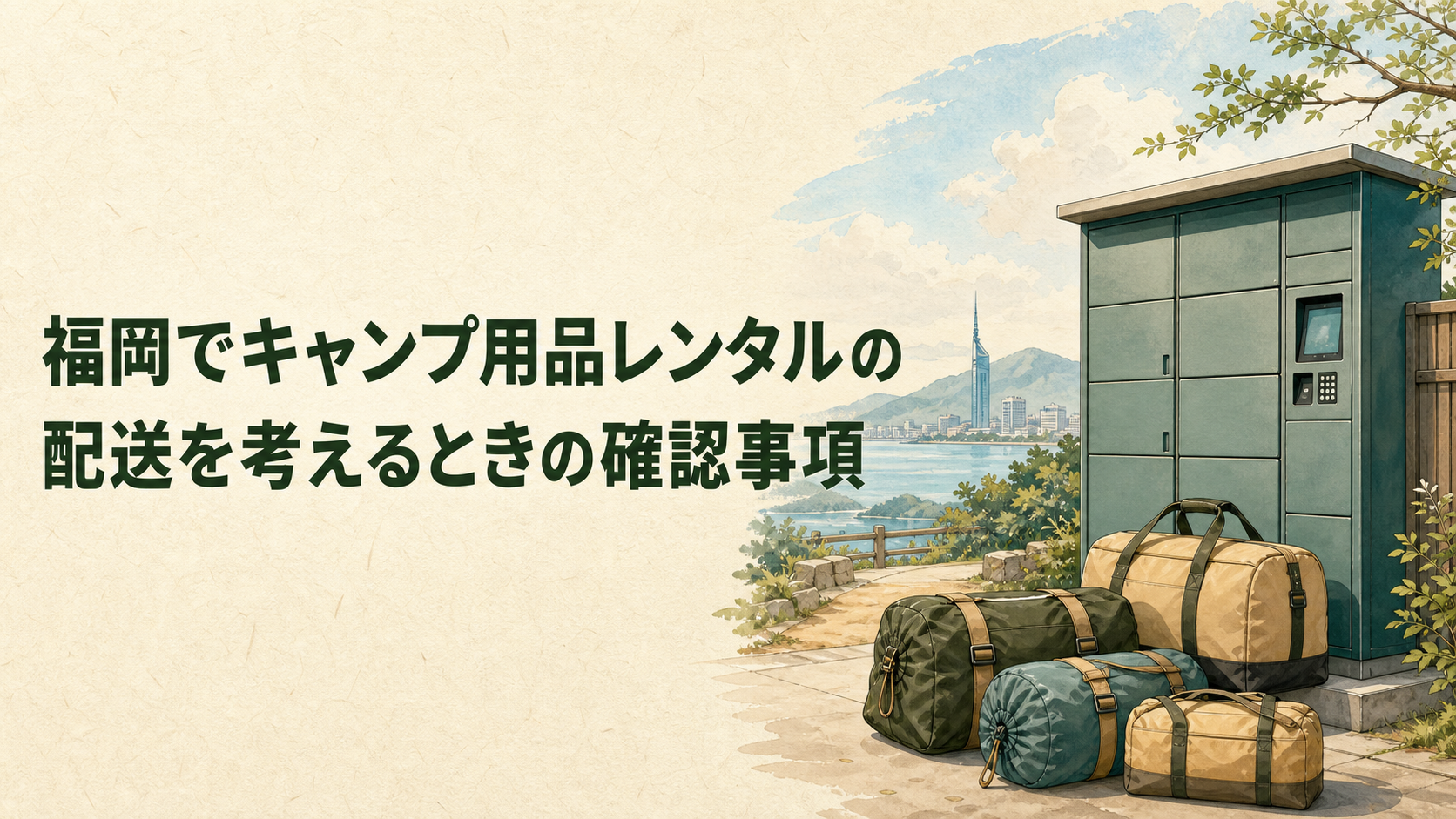 キャンプ用品の配送と無人受取を比較するイラスト