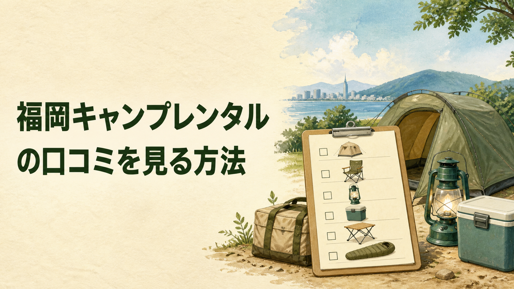 福岡キャンプレンタルの口コミを確認するイラスト