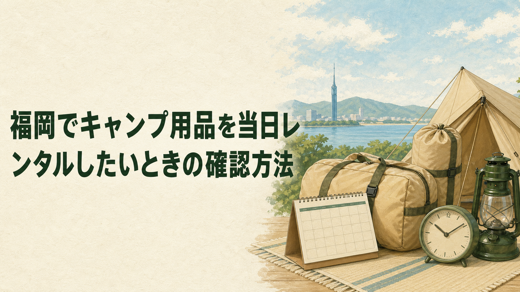 当日利用するキャンプ用品レンタルの確認手順のイラスト
