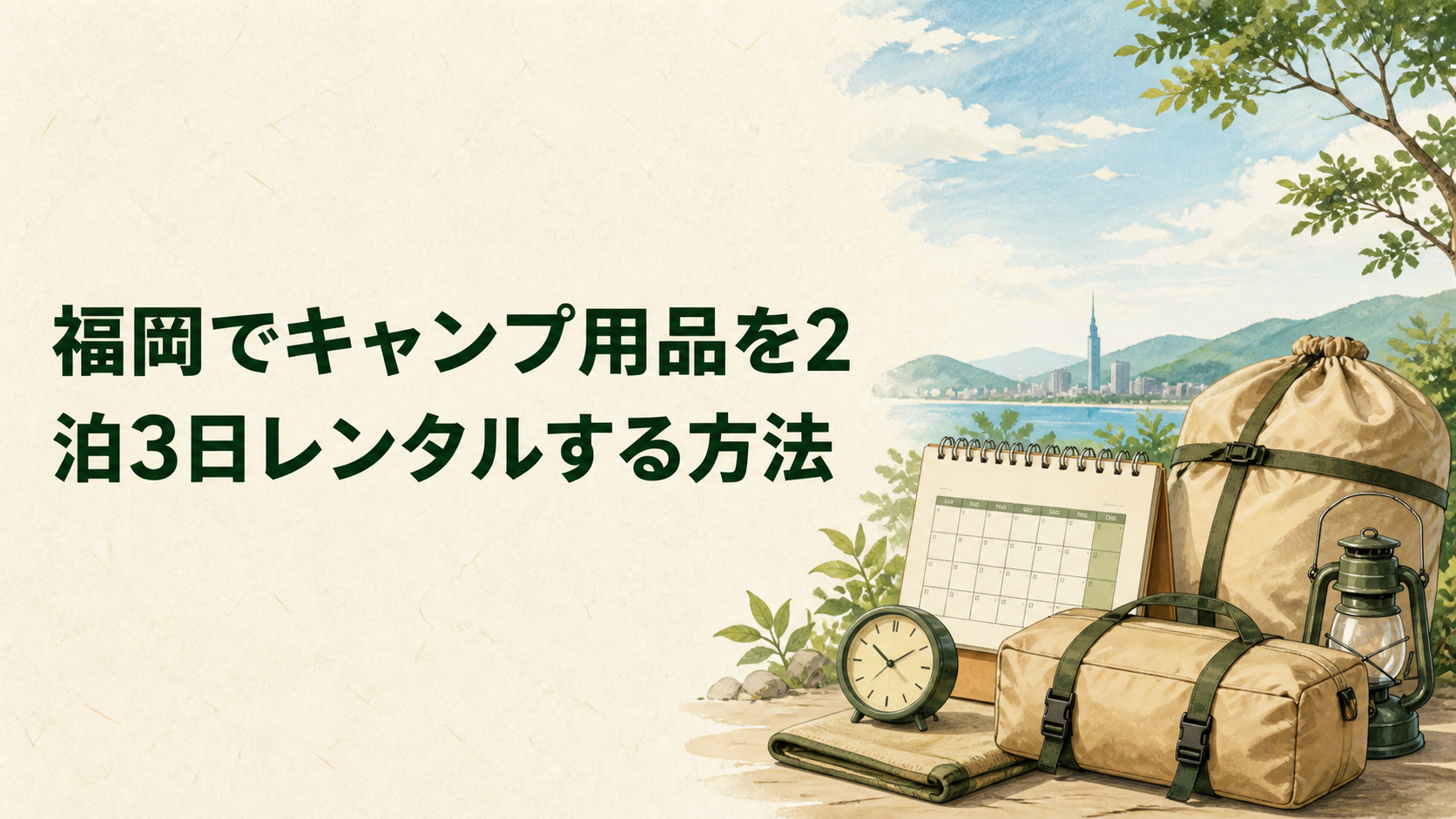 2泊3日のキャンプ用品レンタル計画を表したイラスト