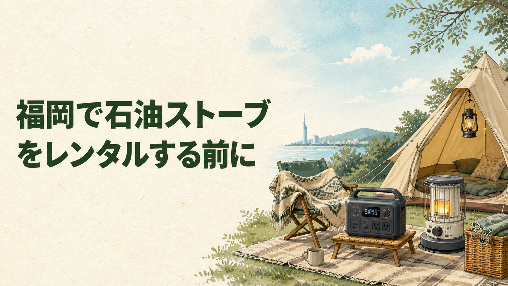 冬キャンプで暖房器具の安全を確認するイラスト