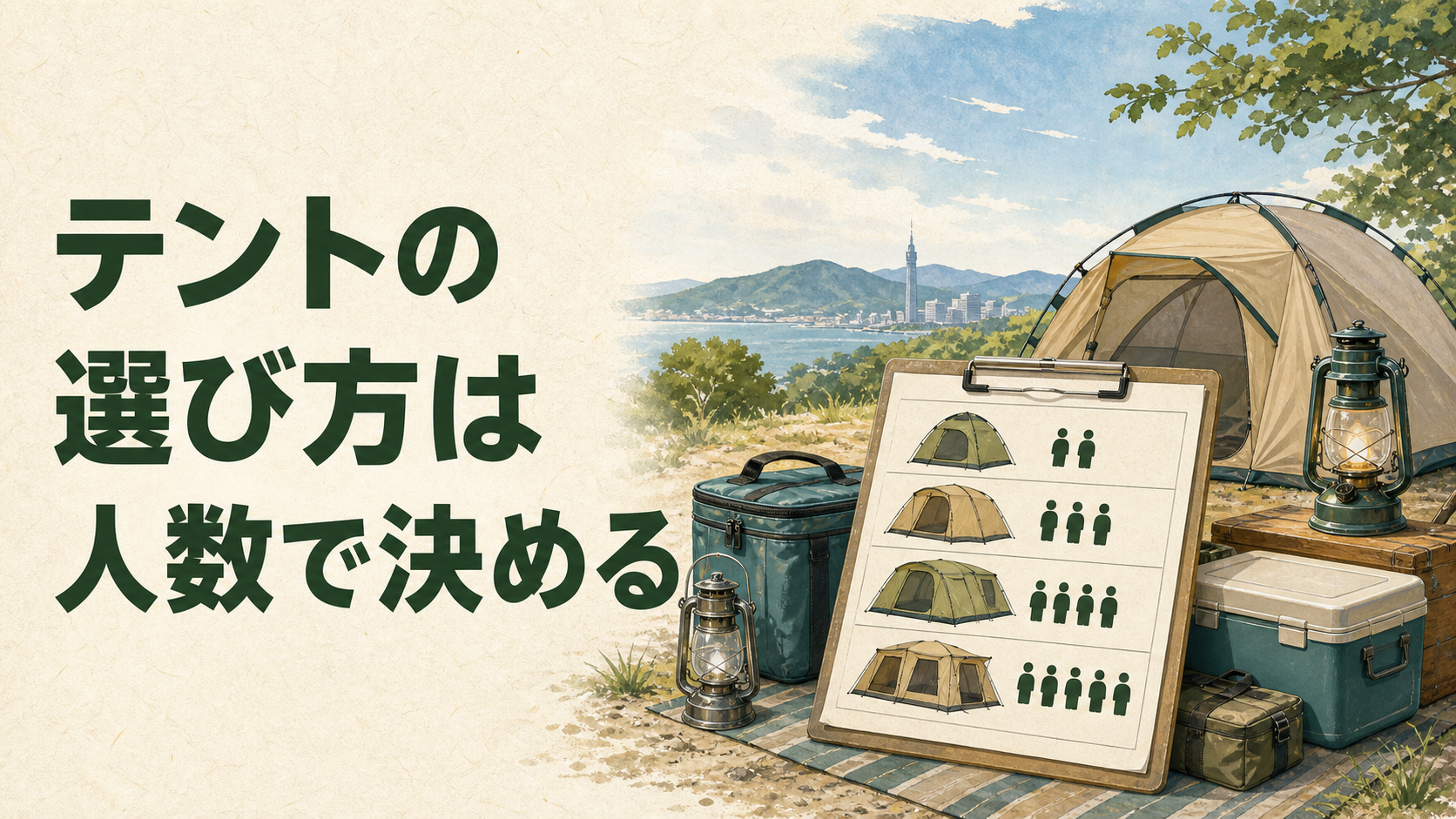 人数別にテントを選ぶイラスト