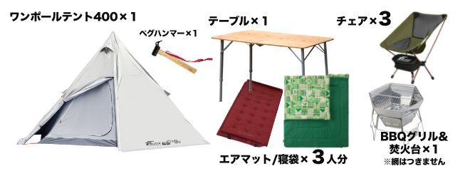 ファミリーセット3人用のレンタル品写真